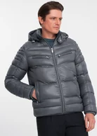 Kurtki męskie - Kurtka męska Ombre Kurtka męska zimowa pikowana z ozdobnymi zamkami - grafitowa V3 OM-JAHP-22FW-010 XL - miniaturka - grafika 1