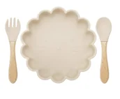 Miseczki i talerzyki dla dzieci - Lew Silikonowy Zestaw Talerzyk Plus Sztućce- Beżowy - miniaturka - grafika 1