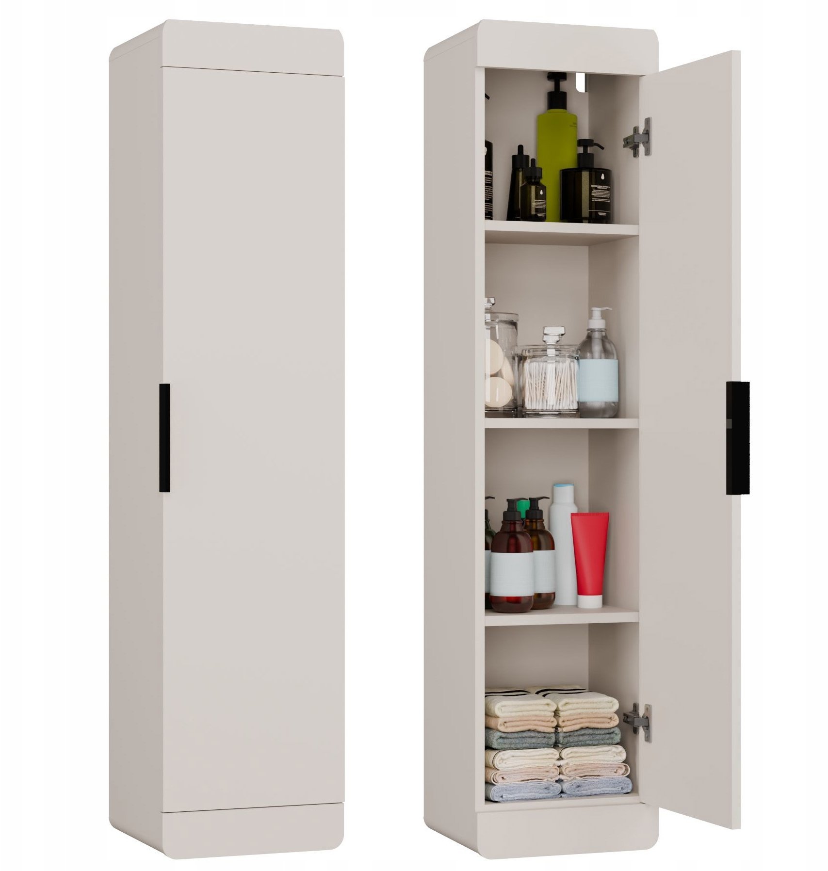 Topeshop Szafka łazienkowa wisząca TERRA 1D kaszmir beż słupek 4 półki do łazienki M-MP-SL-TERRA-1D-KASZ