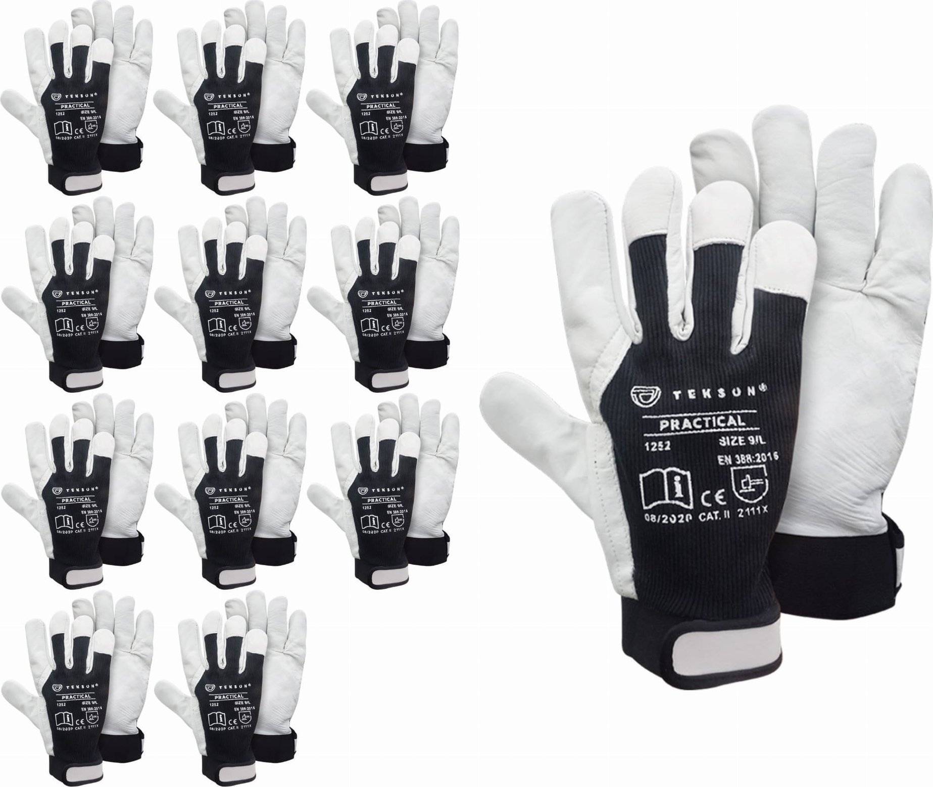 Tekson Rękawice Ochronne Tekson Practical 1252 Skóra Kozia Z Rzepem - 12 Par 8 - M