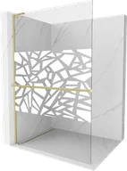 Ścianki i drzwi prysznicowe - Mexen Kioto+ L ścianka prysznicowa z półką Walk-in 80 x 200 cm, biały wzór, złota szczotkowana - 800-080-123-55-85 - miniaturka - grafika 1