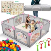 Łóżeczka i kojce - KOJEC DZIECIĘCY Z MATĄ PIANKOWĄ 150x180 cm PLAC ZABAW SUCHY BASEN + UCHWYTY I 50 PIŁEK - miniaturka - grafika 1