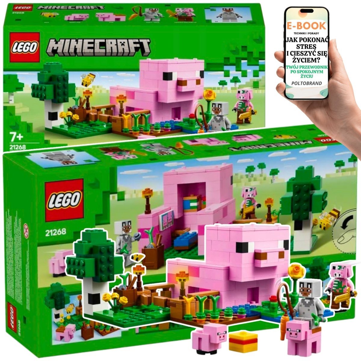 LEGO DOM ŚWINKI z Minecrafta w -21268 Zabawa, Budowanie, Zwierzaki PREZENT DLA DZIECKA SYNA + EBOOK-1