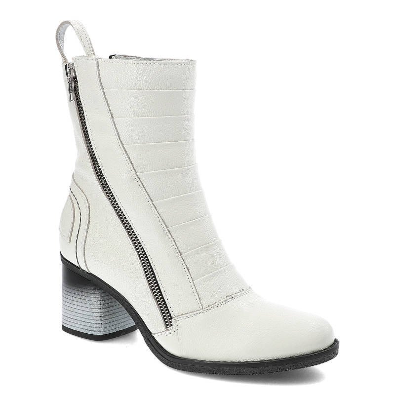 Białe Botki Maciejka Skórzane Buty Na Obcasie