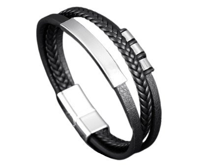 Wielowarstwowa pleciona bransoletka ze skóry i stali Srebrny