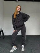 Dresy damskie - Dres z ozdobnym paskiem i kapturem - grafitowy - miniaturka - grafika 1