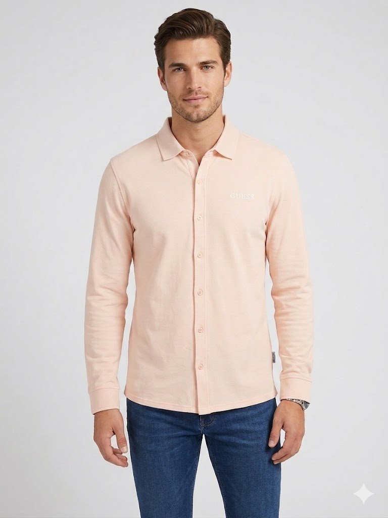 GUESS KOSZULA MĘSKA CASUAL JASNY RÓŻ Z LOGO DŁUGI RĘKAW XL GGA
