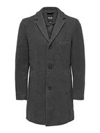 Płaszcze męskie - ONLY & SONS Onsjaylon Wool Coat Noos OTW długi płaszcz męski, ciemnoszary melanż, M - miniaturka - grafika 1