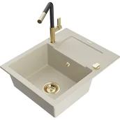 Zlewozmywaki z baterią - Mexen Enzo zlewozmywak granitowy 1-komorowy z ociekaczem i baterią kuchenną Flora, beżowy - miniaturka - grafika 1