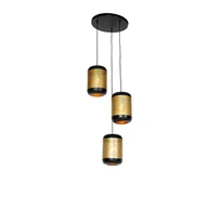 Lampy sufitowe - QAZQA Vintage lampa wisząca czarna z mosiężną okrągłą 3-lampką - Kayleigh - miniaturka - grafika 1