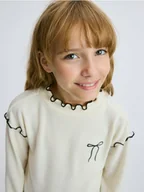 Bluzki dla dziewczynek - Reserved - Bluzka z dodatkiem wiskozy - złamana biel - miniaturka - grafika 1