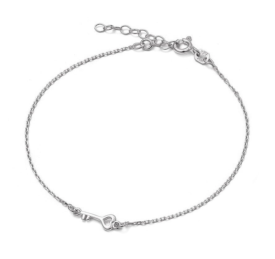 Srebrna bransoletka rodowana kluczyk z sercem