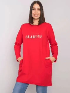 Bluzki damskie - Tunika plus size czerwony dekolt okrągły rękaw długi dżety - grafika 1
