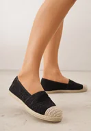 Espadryle damskie - Czarne Koronkowe Espadryle z Plecionką na Nosku Zynava - miniaturka - grafika 1