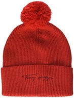 Czapki damskie - Tommy Hilfiger Dziewczęca czapka Signature Beanie Lurex Pom, Głęboki karmazynowy, S - miniaturka - grafika 1