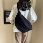 Inne - Prosta sztruksowa torba na klatkę piersiową, duża pojemność, modna torba na ramię, torba biodrowa w jednolitym kolorze, saszetka biodrowa, saszetka - miniaturka - grafika 1