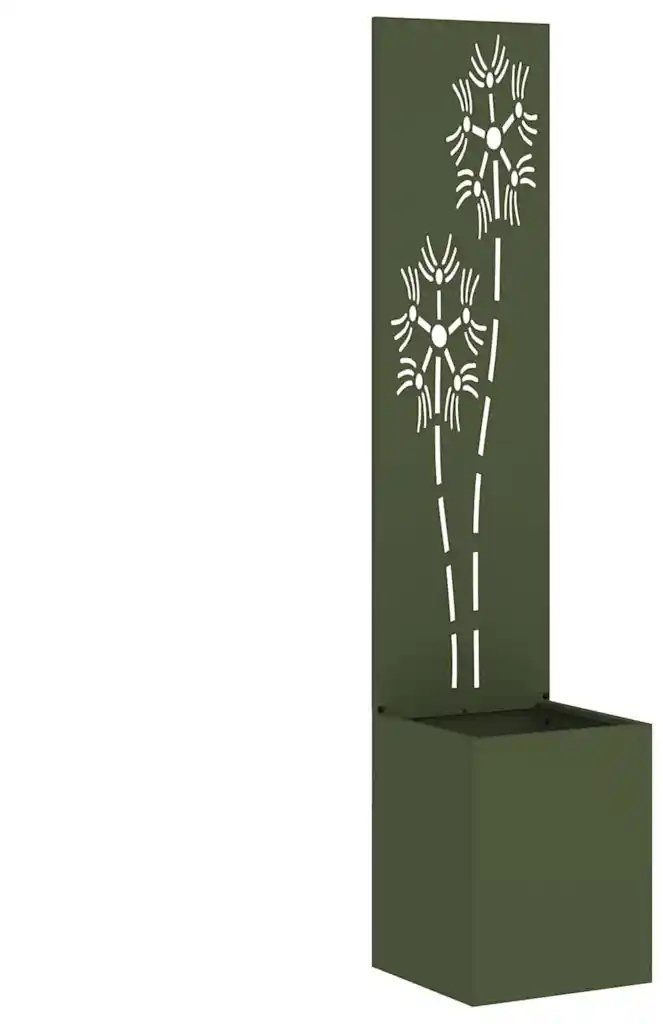 VidaXL Donica ogrodowa z dekoracyjną płytą oliwkowy 32 x 140 cm