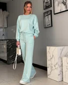 Dresy damskie - Komplet Dresowy Marina NOWA KOLEKCJA WIOSENNA Szerokie Nogawki Miętowy L - miniaturka - grafika 1