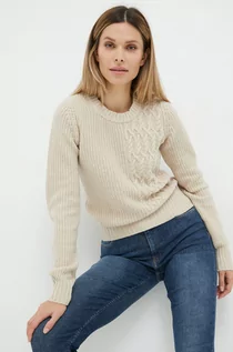 Swetry damskie - Trussardi sweter wełniany damski kolor beżowy lekki - grafika 1