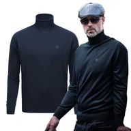 Swetry męskie - Klasyczny GOLF Sweter Męski Elegancki Gładki GRANATOWY L Pako Jeans - miniaturka - grafika 1