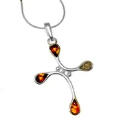 Biżuteria religijna - Srebrny krzyżyk z kolorowym bursztynem - miniaturka - grafika 1