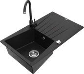 Zlewozmywaki z baterią - Mexen Cesar zlewozmywak granitowy 1-komorowy z ociekaczem i baterią kuchenną Telma, czarny - 6514-77-670200-70 - miniaturka - grafika 1