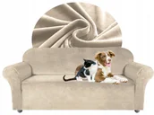 Pokrowce na meble - POKROWIEC NA KANAPĘ Sofę Narożnik KASZMIROWY BEŻ Welur ELASTYCZNY 145-185 - miniaturka - grafika 1