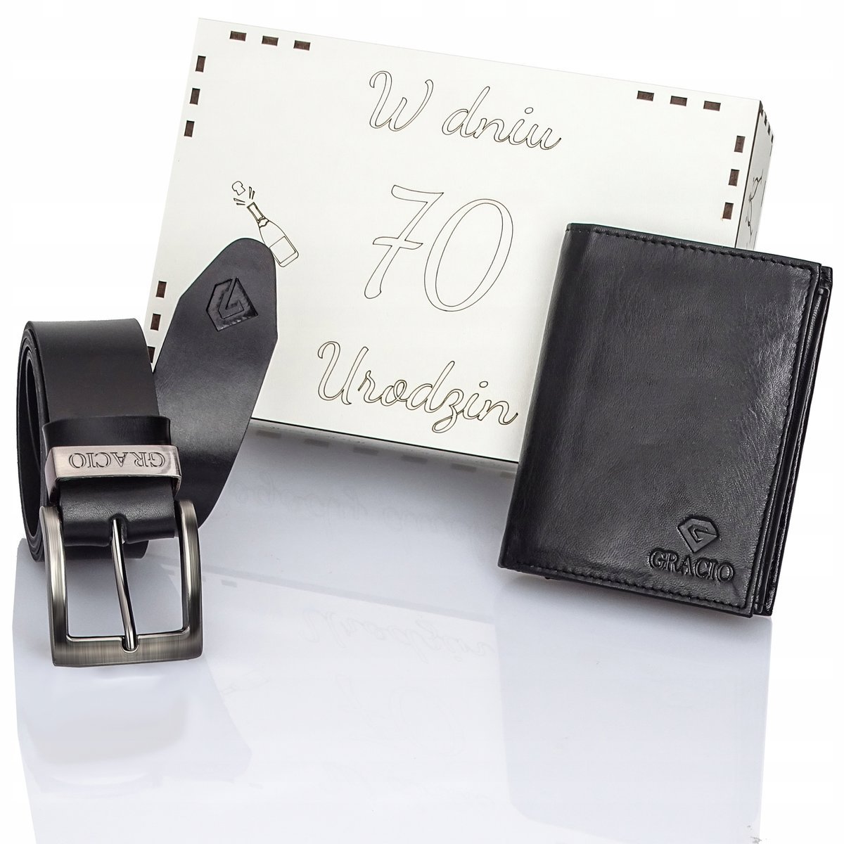 PASEK skórzany CZARNY Portfel skóra prezent na 70 urodziny dla mężczyzny