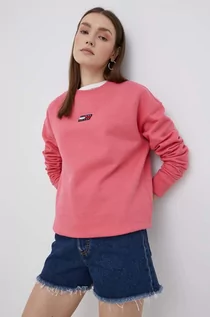 Bluzy damskie - Tommy Jeans bluza bawełniana damska kolor różowy z aplikacją - grafika 1