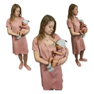 Piżamy ciążowe - KOSZULA DO KARMIENIA NOCNA KRÓTKI RĘKAW ROZPINANA r XL + BODY 62 PUDER RÓŻ - miniaturka - grafika 1