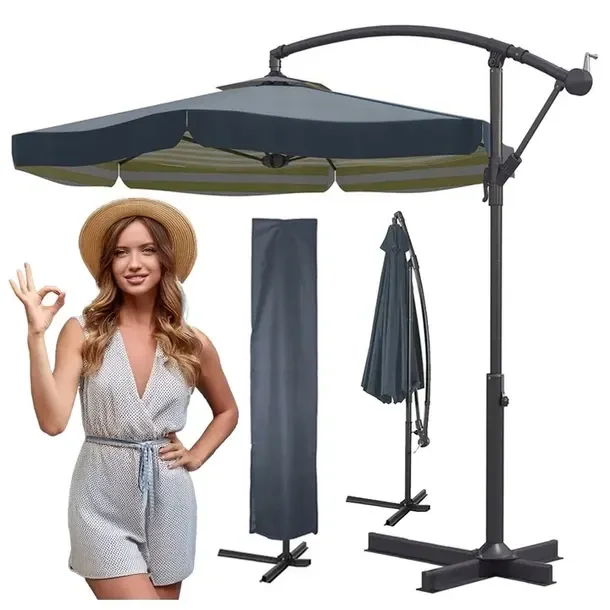 PARASOL Ogrodowy DUŻY Składany SOLIDNY z Wysięgnikiem 350cm + POKROWIEC