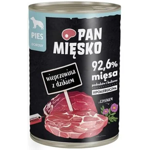 PAN MIĘSKO - Karma mokra dla psa wieprzowina z dzikiem puszka 400g - Mokra karma dla psów - miniaturka - grafika 1