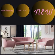 Sofy i kanapy - Zestaw do salonu 3-osobowa sofa 2-osobowa + fotel, komplet kanapa 321 aksamitny róż - miniaturka - grafika 1