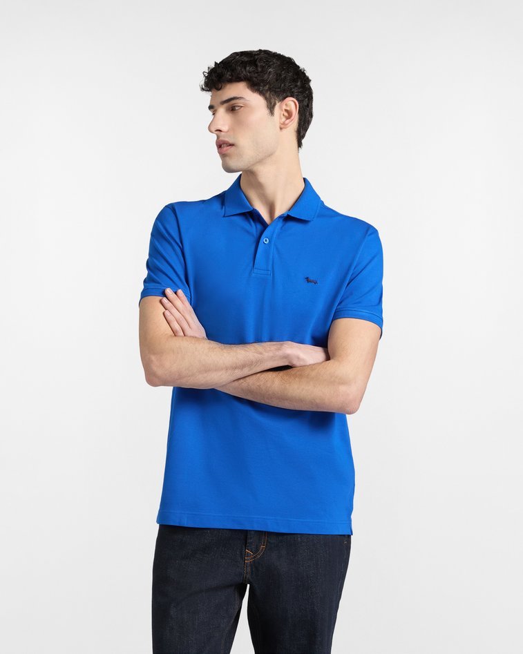 polo basic piquet stretch męskie niebieski