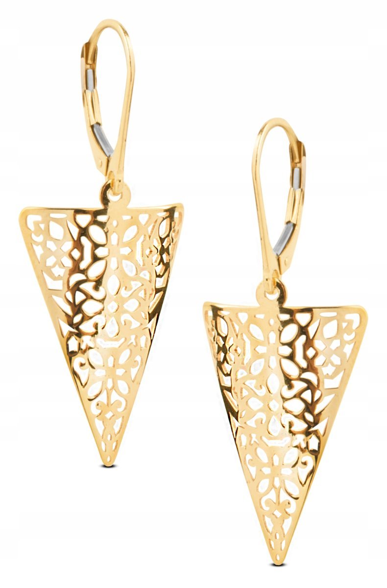 WYJĄTKOWE WISZĄCE ZŁOTE KOLCZYKI AŻUROWE TRÓJKĄTY TRIANI 14KT 585