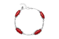 Bransoletki - Srebrna bransoletka z dużymi czerwonymi kamieniami - Koral pr. 925 - miniaturka - grafika 1