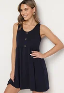 Sukienki - Granatowa Sukienka o Rozkloszowanym Kroju na Szerokich Ramiączkach z Guzikami Jenovira - miniaturka - grafika 1