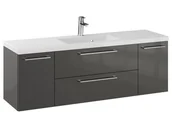 Szafki łazienkowe - Szafka Wisząca Z Umywalką RON 140 cm D - Titan Wysoki Połysk - Uchwyty Chromowane - miniaturka - grafika 1