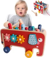 Zabawki sensoryczne - DREWNIANA KOSTKA EDUKACYJNA SORTER SŁOŃ MONTESSORI Ciągacz Przebijanka Drewniana Tłuczek Młotek - miniaturka - grafika 1