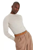 Bluzy męskie - Trendyol Męska bluza z wysokim dekoltem, gładka, wąska bluza, beżowa, S, BEŻOWY, S - miniaturka - grafika 1