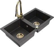 Zlewozmywaki z baterią - Mexen Mario zlewozmywak granitowy 2-komorowy z baterią kuchenną Elia, czarny nakrapiany - 6504-76-670101-50 - miniaturka - grafika 1