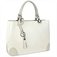 Torebki damskie - Skórzana torebka shopper beżowa tłoczone kwiaty - miniaturka - grafika 1