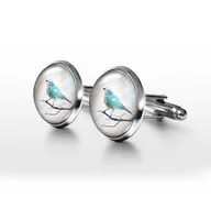 Spinki do mankietów i krawatów - Turkusowy ptaszek - spinki do mankietów - miniaturka - grafika 1