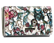 Portfele - Kolorowa portmonetka damska na zatrzask i suwak poziomy portfel średniej wielkości 4U CAVALDI modny kwiatowy wzór rozbudowany na karty - miniaturka - grafika 1