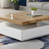 Ławy i stoliki kawowe - Stolik kawowy KYRIA - 1 szuflada i obrotowy blat - MDF - Kolor: biały i dębowy. - miniaturka - grafika 1