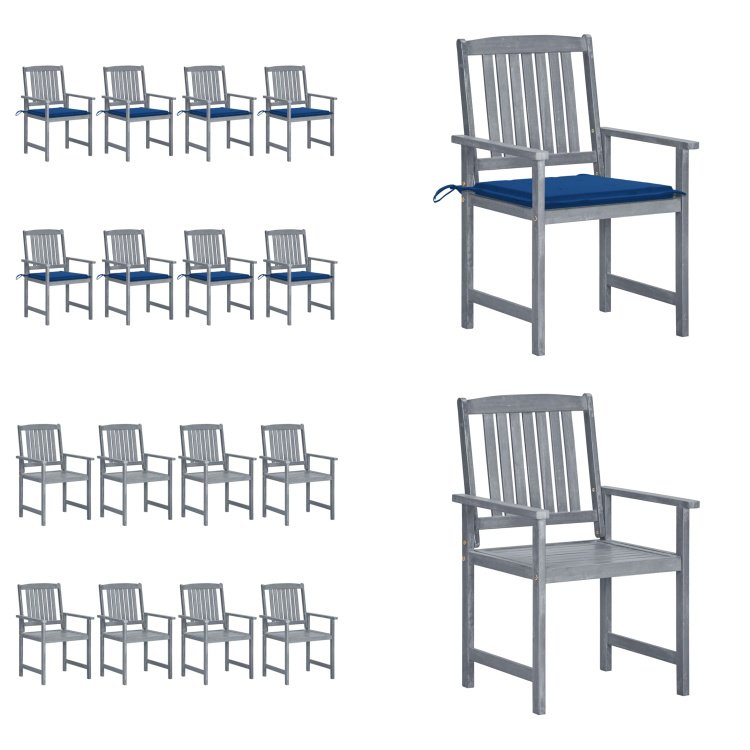 vidaXL Krzesła ogrodowe z poduszką 8 szt. Lite drewno akacjowe szare - Krzesło ogrodowe - Krzesła ogrodowe - Krzesło drewniane - Krzesła drewniane