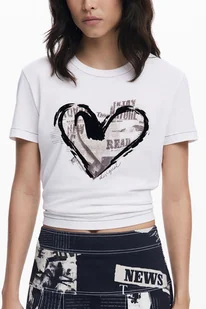 T-SHIRT DAMSKI Z KRÓTKIM RĘKAWEM DESIGUAL BIAŁY - Koszulki i topy damskie - miniaturka - grafika 1