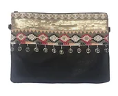 Kosmetyczki, organizery i kuferki - Novago Kosmetyczka, wielofunkcyjna, z paskiem na ramię i dekoracją, ręcznie wykonana, czarna / złota - miniaturka - grafika 1