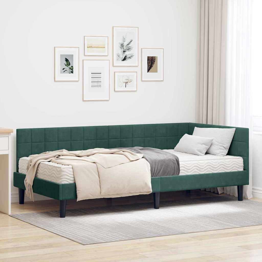 vidaXL Rama Łóżka Narożnego z Materacem 2 pcs Zielony Aksamit