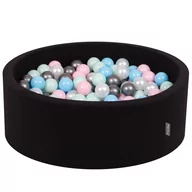 Zabawki do kąpieli - KiddyMoon Suchy basen okrągły z piłeczkami 7cm czarny: perła-pudrowy róż-babyblue-mięta-srebrny 90x30cm/300piłek Zabawka basen piankowy - miniaturka - grafika 1